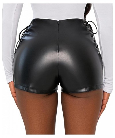 Women's Lace Up PU Leather Legging Pants High Waist Eyelet Bandage Criss Cross Bodycon Faux Leather Shorts Black $12.97 Leggings