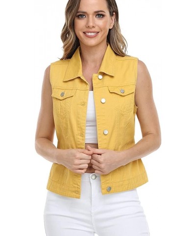 Women's Denim Distressed Classic Vest Cotton Yellow $17.41 Vests