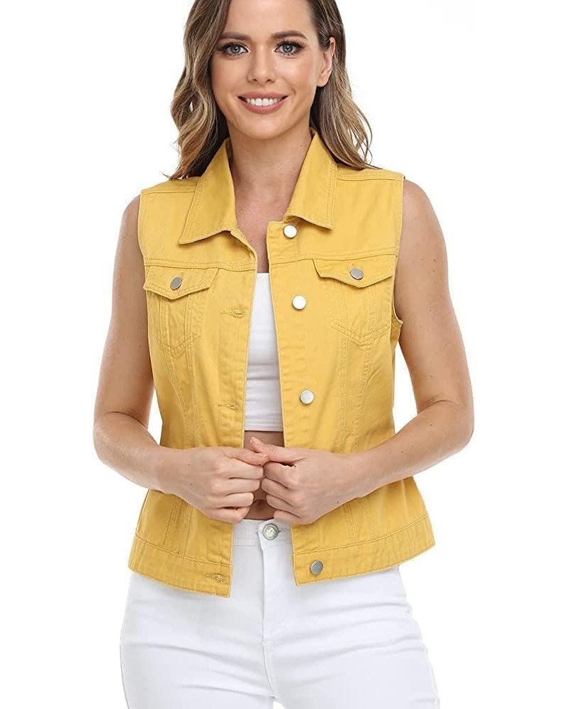 Women's Denim Distressed Classic Vest Cotton Yellow $17.41 Vests