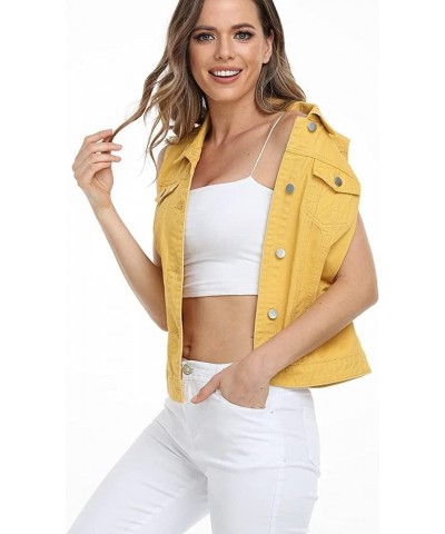 Women's Denim Distressed Classic Vest Cotton Yellow $17.41 Vests