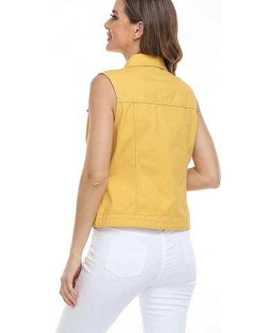 Women's Denim Distressed Classic Vest Cotton Yellow $17.41 Vests