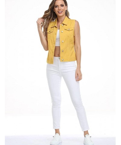 Women's Denim Distressed Classic Vest Cotton Yellow $17.41 Vests