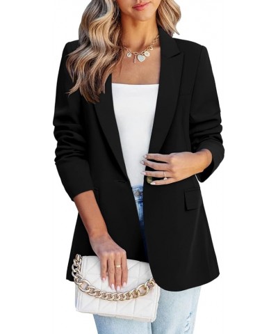 Womens Long Sleeve Casual Blazers Open Front Lapel Button Work Office Blazer Jackets 3-black $17.22 Blazers