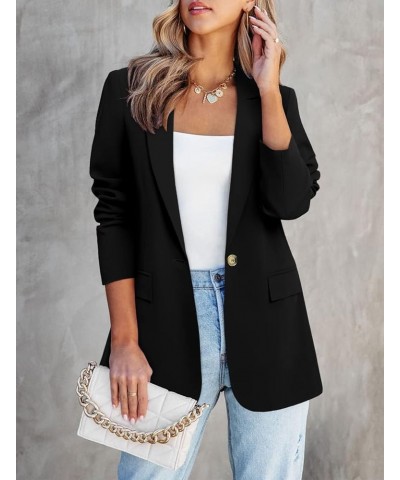 Womens Long Sleeve Casual Blazers Open Front Lapel Button Work Office Blazer Jackets 3-black $17.22 Blazers