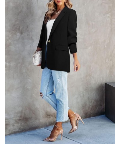 Womens Long Sleeve Casual Blazers Open Front Lapel Button Work Office Blazer Jackets 3-black $17.22 Blazers