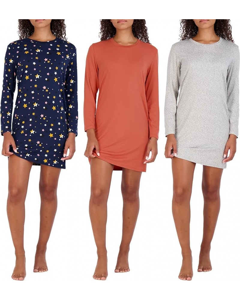 3 Pack: Women's Nightshirt Long Sleeve Ultra-Soft Print Nightgown Sleep Dress (Available In Plus Size) Standard Set 1 $20.50 ...