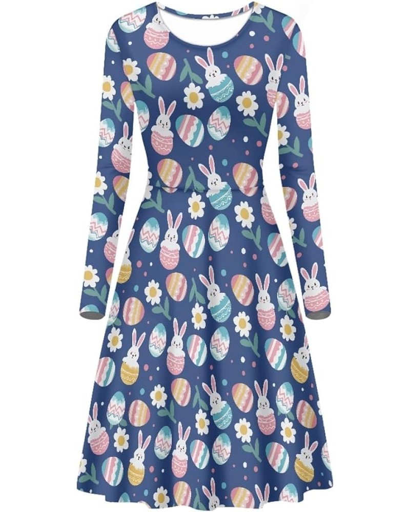 Women's Van Gogh Art 3D Print Long Sleeve Unique Casual Flared Midi Dress Easter Bunny Egg $14.26 Dresses