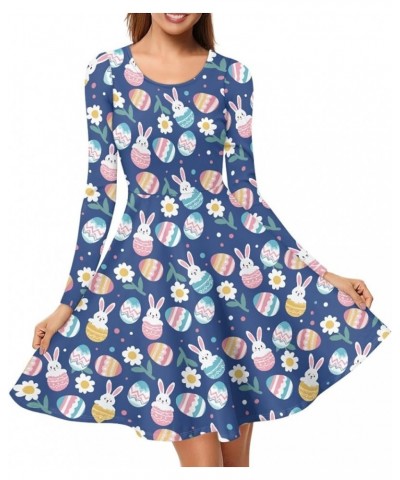 Women's Van Gogh Art 3D Print Long Sleeve Unique Casual Flared Midi Dress Easter Bunny Egg $14.26 Dresses