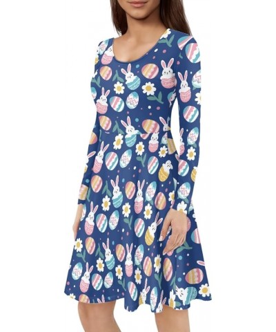 Women's Van Gogh Art 3D Print Long Sleeve Unique Casual Flared Midi Dress Easter Bunny Egg $14.26 Dresses