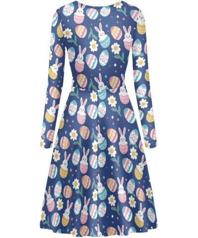 Women's Van Gogh Art 3D Print Long Sleeve Unique Casual Flared Midi Dress Easter Bunny Egg $14.26 Dresses