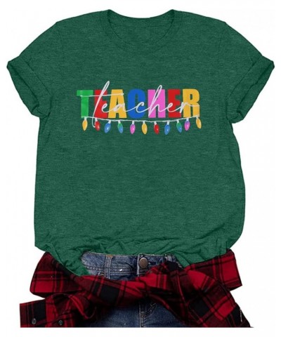 Teacher Christmas Shirt Women Cute Tree Graphic Teacher Gift Shirts Short Sleeve Xmas Tops Tees Tgreen $7.64 T-Shirts