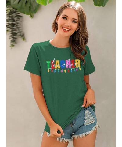 Teacher Christmas Shirt Women Cute Tree Graphic Teacher Gift Shirts Short Sleeve Xmas Tops Tees Tgreen $7.64 T-Shirts