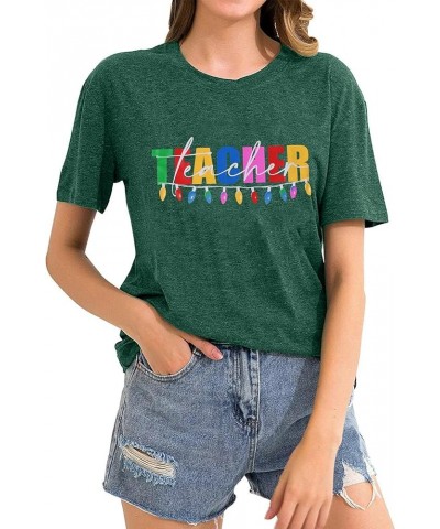 Teacher Christmas Shirt Women Cute Tree Graphic Teacher Gift Shirts Short Sleeve Xmas Tops Tees Tgreen $7.64 T-Shirts