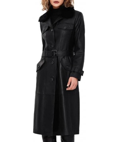 New Classic Women Trench Coat - Casual Button Long Leather Coats For Womens Black $52.49 Coats