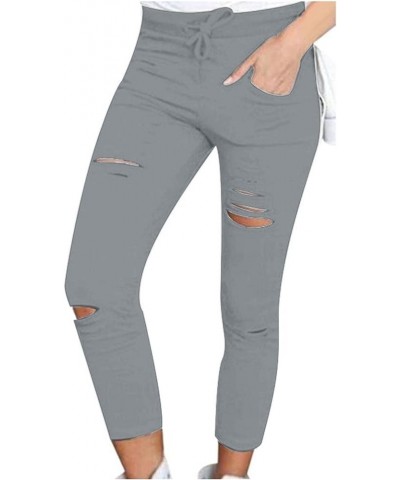 Womens Ripped Pants Drawstring Workout Sweatpants High Waist Cargo Pants Stretch Slim Fit Casual Jogging Capris 5 Gray $9.56 ...