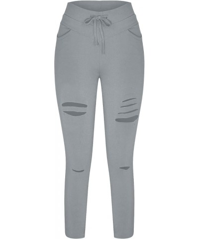 Womens Ripped Pants Drawstring Workout Sweatpants High Waist Cargo Pants Stretch Slim Fit Casual Jogging Capris 5 Gray $9.56 ...