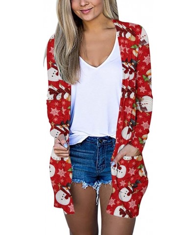 Women's Open Front Cardigan 3/4 Sleeve or Long Sleeve Draped Ruffles Soft Casual Lightweight Long Cardigans Sweaters A6-red $...