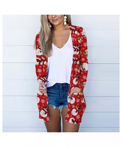 Women's Open Front Cardigan 3/4 Sleeve or Long Sleeve Draped Ruffles Soft Casual Lightweight Long Cardigans Sweaters A6-red $...