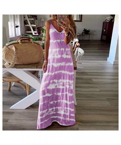 Spaghetti Strap Maxi Dresses for Women Plus Size Casual Flowy Sleeveless V Neck Maxi Dress Striped Tie Dye Dresses C-purple $...