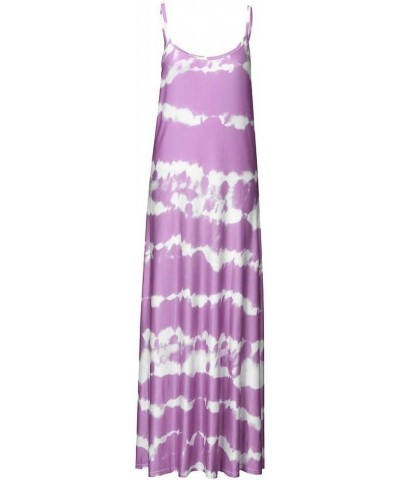 Spaghetti Strap Maxi Dresses for Women Plus Size Casual Flowy Sleeveless V Neck Maxi Dress Striped Tie Dye Dresses C-purple $...