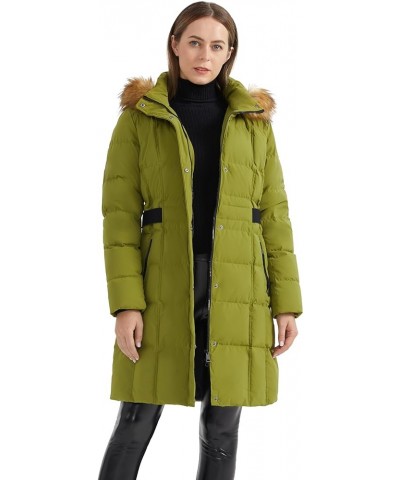 Women's Puffer Down Coat Winter Warm Jacket with Faux Fur Trim Hood Fruit Green $64.80 Jackets