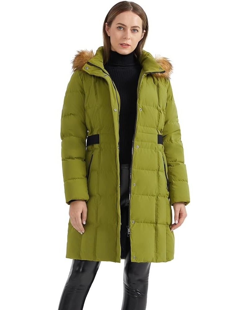 Women's Puffer Down Coat Winter Warm Jacket with Faux Fur Trim Hood Fruit Green $64.80 Jackets