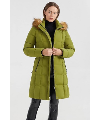 Women's Puffer Down Coat Winter Warm Jacket with Faux Fur Trim Hood Fruit Green $64.80 Jackets