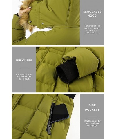 Women's Puffer Down Coat Winter Warm Jacket with Faux Fur Trim Hood Fruit Green $64.80 Jackets