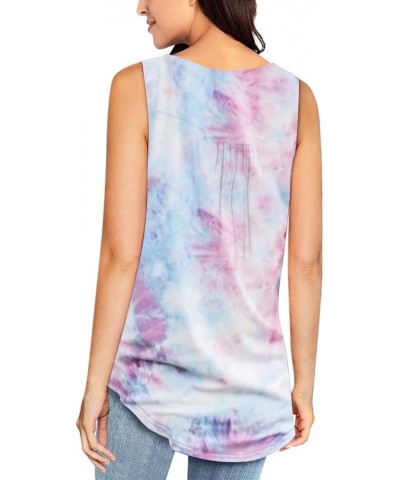 Womens Summer Sleeveless V Neck Solid Color Casual Swing Shirts Flowy Tank Tops Blouses with Buttons Tie-dye Pink $12.99 Tanks