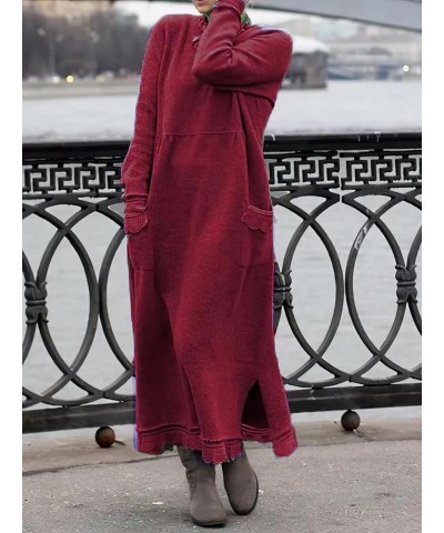 Women's Solid Lace Crewneck Maxi Dress Casual Loose Plus Size Fall Pullover Dresses for Women with Pockets Colorwine Red $16....