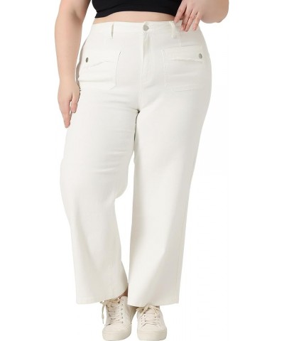 Plus Size Jeans for Women Wide Leg Washed Stretch with Pockets Palazzo Pants 2024 Denim Jeans White $28.12 Jeans