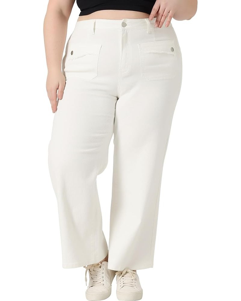 Plus Size Jeans for Women Wide Leg Washed Stretch with Pockets Palazzo Pants 2024 Denim Jeans White $28.12 Jeans