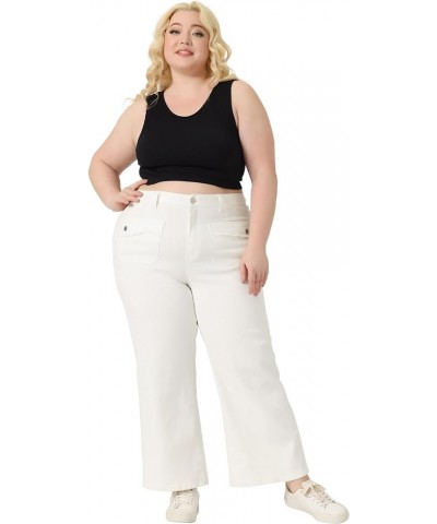 Plus Size Jeans for Women Wide Leg Washed Stretch with Pockets Palazzo Pants 2024 Denim Jeans White $28.12 Jeans