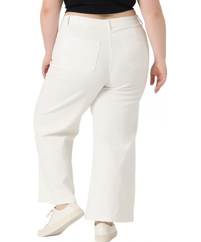 Plus Size Jeans for Women Wide Leg Washed Stretch with Pockets Palazzo Pants 2024 Denim Jeans White $28.12 Jeans