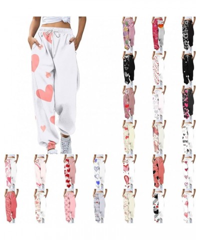 Valentines Sweatpant for Women Love Heart Printed Pants Elastic Waist Joggers Casual Loose Trousers with Pockets Pants for Wo...