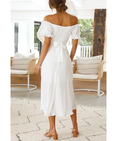 Women's Off Shoulder Long Dress Cocktail Party Wedding Formal Flowy Midi Dresses 01-white $24.37 Dresses
