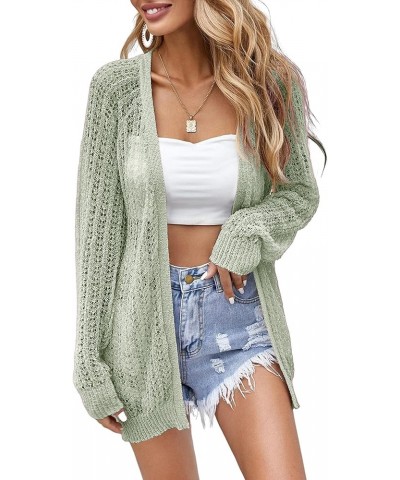 Women Crochet Lightweight Cardigan Cover Up Open Front Long Sleeve Summer Cardigans Mint Green $21.65 Sweaters