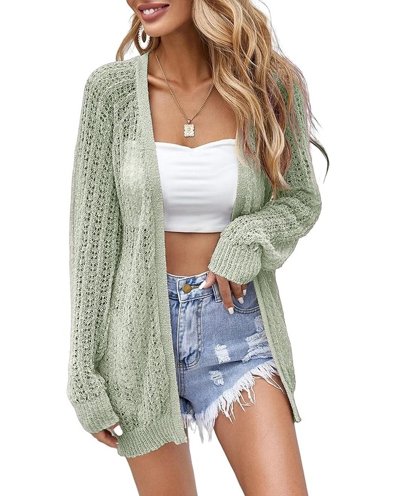 Women Crochet Lightweight Cardigan Cover Up Open Front Long Sleeve Summer Cardigans Mint Green $21.65 Sweaters