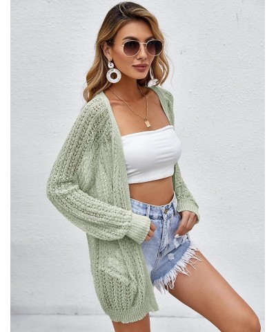 Women Crochet Lightweight Cardigan Cover Up Open Front Long Sleeve Summer Cardigans Mint Green $21.65 Sweaters