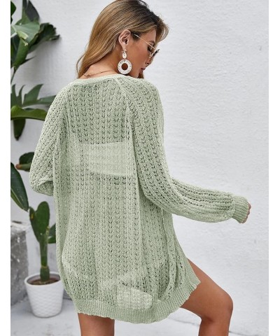 Women Crochet Lightweight Cardigan Cover Up Open Front Long Sleeve Summer Cardigans Mint Green $21.65 Sweaters