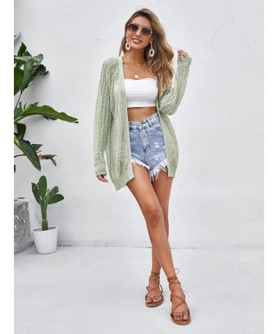 Women Crochet Lightweight Cardigan Cover Up Open Front Long Sleeve Summer Cardigans Mint Green $21.65 Sweaters