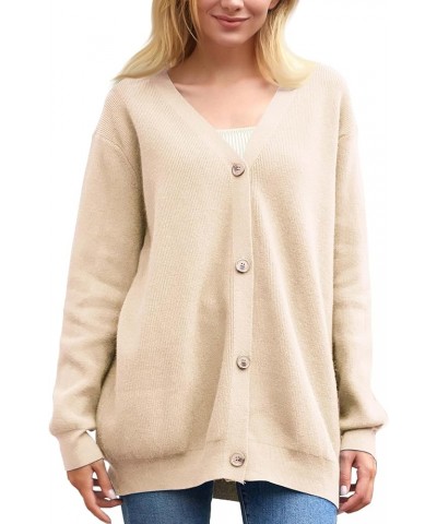 Women's Long Sleeve Button Down Classic Chunky Cardigan Knit Open Front Sweater Apricot $20.25 Sweaters