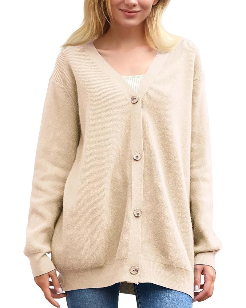 Women's Long Sleeve Button Down Classic Chunky Cardigan Knit Open Front Sweater Apricot $20.25 Sweaters