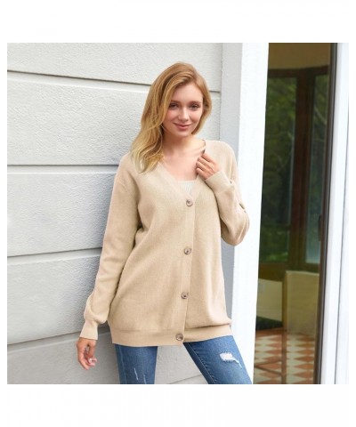 Women's Long Sleeve Button Down Classic Chunky Cardigan Knit Open Front Sweater Apricot $20.25 Sweaters