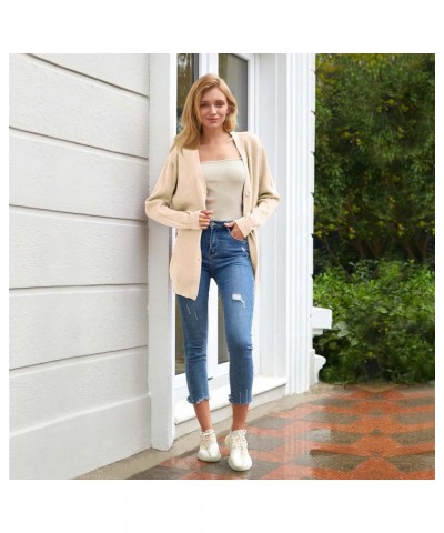 Women's Long Sleeve Button Down Classic Chunky Cardigan Knit Open Front Sweater Apricot $20.25 Sweaters