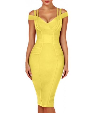 Women's Rayon Sexy V Neck Bodycon Clubwear Party Bandage Dress Yellow(ployester) $27.26 Dresses