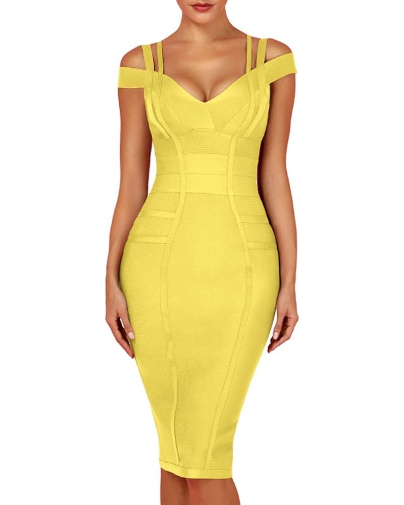 Women's Rayon Sexy V Neck Bodycon Clubwear Party Bandage Dress Yellow(ployester) $27.26 Dresses