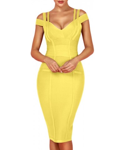 Women's Rayon Sexy V Neck Bodycon Clubwear Party Bandage Dress Yellow(ployester) $27.26 Dresses