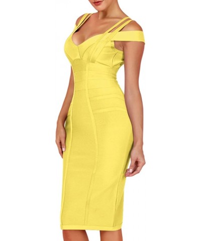 Women's Rayon Sexy V Neck Bodycon Clubwear Party Bandage Dress Yellow(ployester) $27.26 Dresses