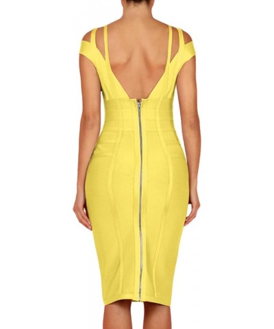 Women's Rayon Sexy V Neck Bodycon Clubwear Party Bandage Dress Yellow(ployester) $27.26 Dresses